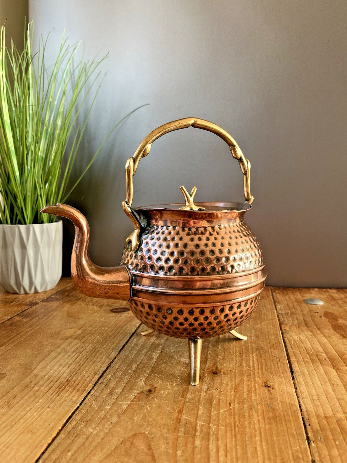 Antique Aesthetic Movement Copper & Brass Dimpled Spirit Kettle Was Benson Style photo Home Decor