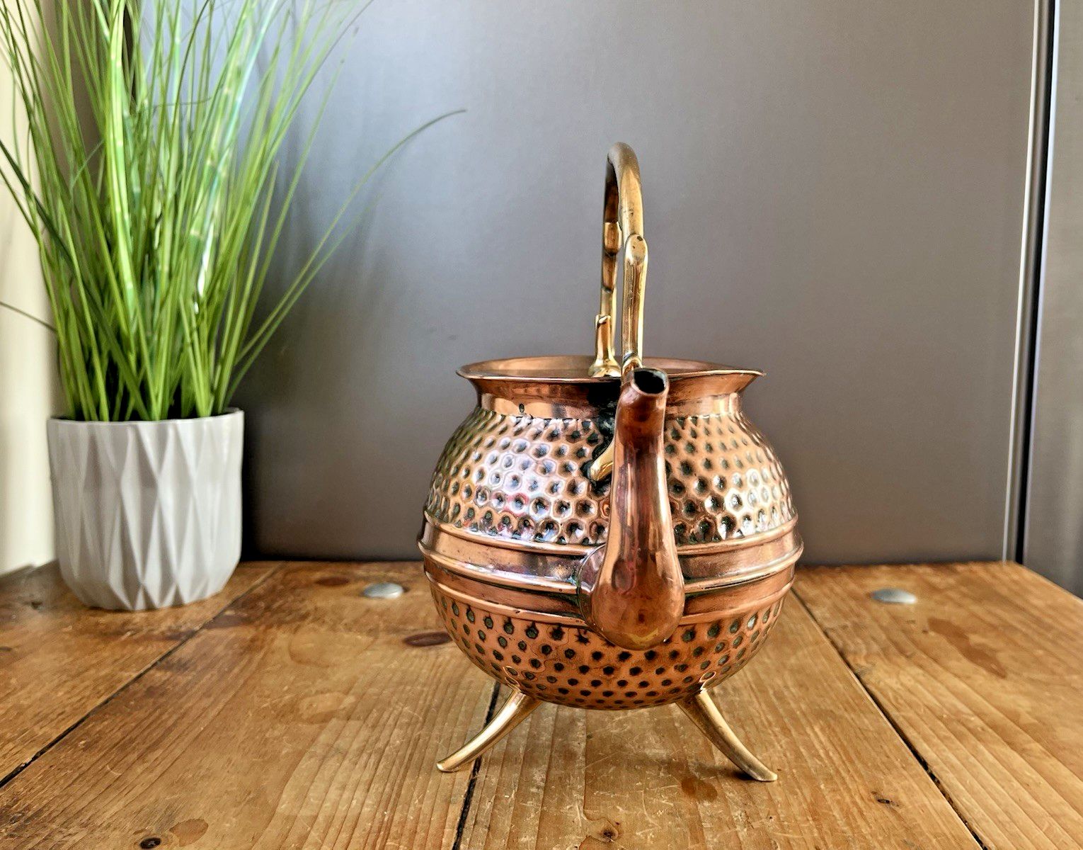 photo furniture Antique Aesthetic Movement Copper & Brass Dimpled Spirit Kettle Was Benson Style