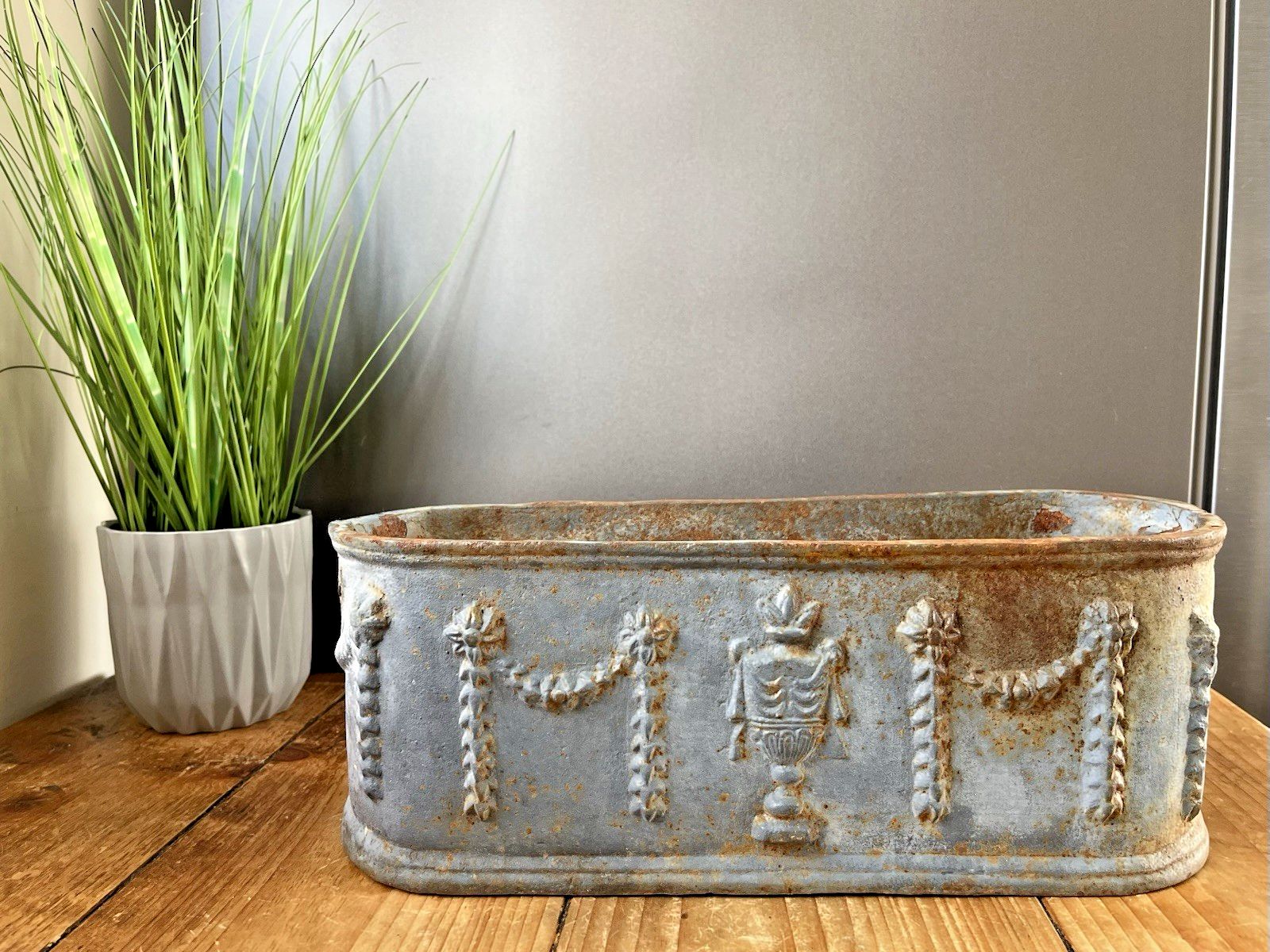 Antique 19th C French Regency Urn Cast Iron Planter Flower Trough Plant Pot photo vinterior