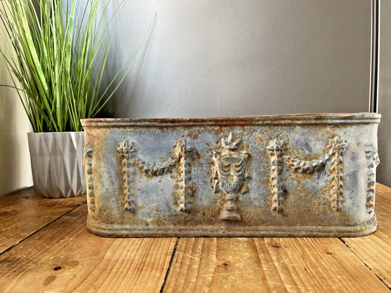Garden Decor Antique 19th C French Regency Urn Cast Iron Planter Flower Trough Plant Pot photo