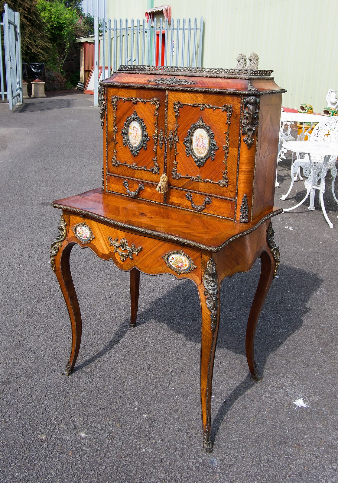 Antique French Kingwood Side Cabinet With Porcelain Plaques photo Furniture