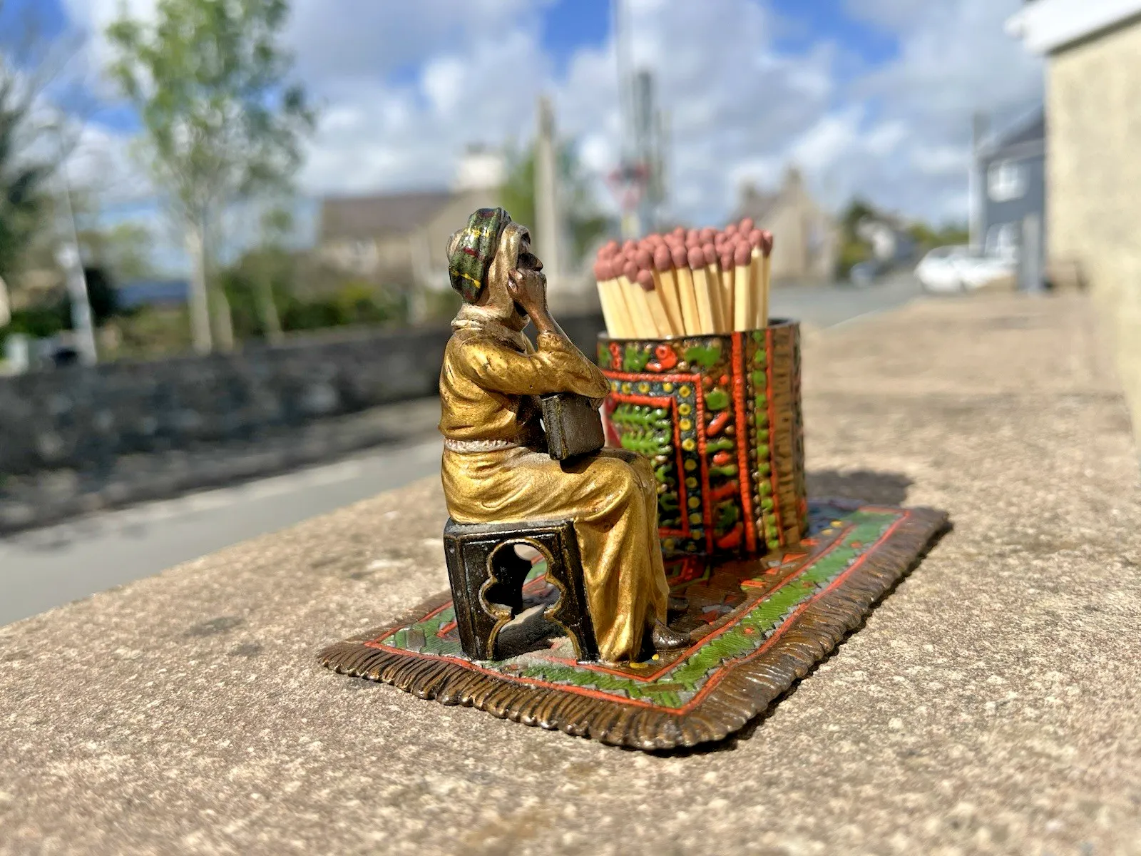 Antique Cold Painted Bronze Austria Arab Carpet Match Holder After Franz Bergman photo furniture