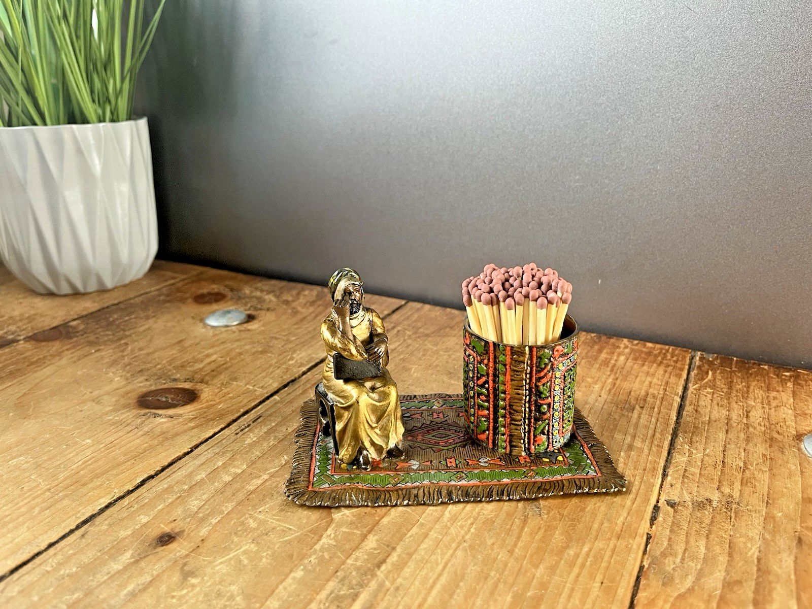 photo furniture Antique Cold Painted Bronze Austria Arab Carpet Match Holder After Franz Bergman