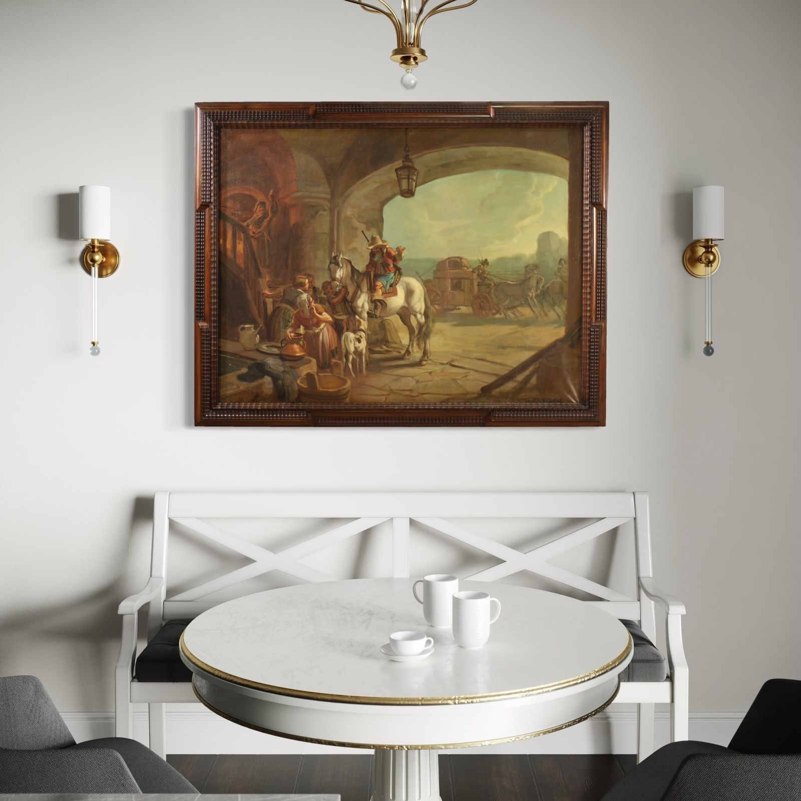 Italian Painting Signed Mattia Traverso, Genre Scene photo for sale