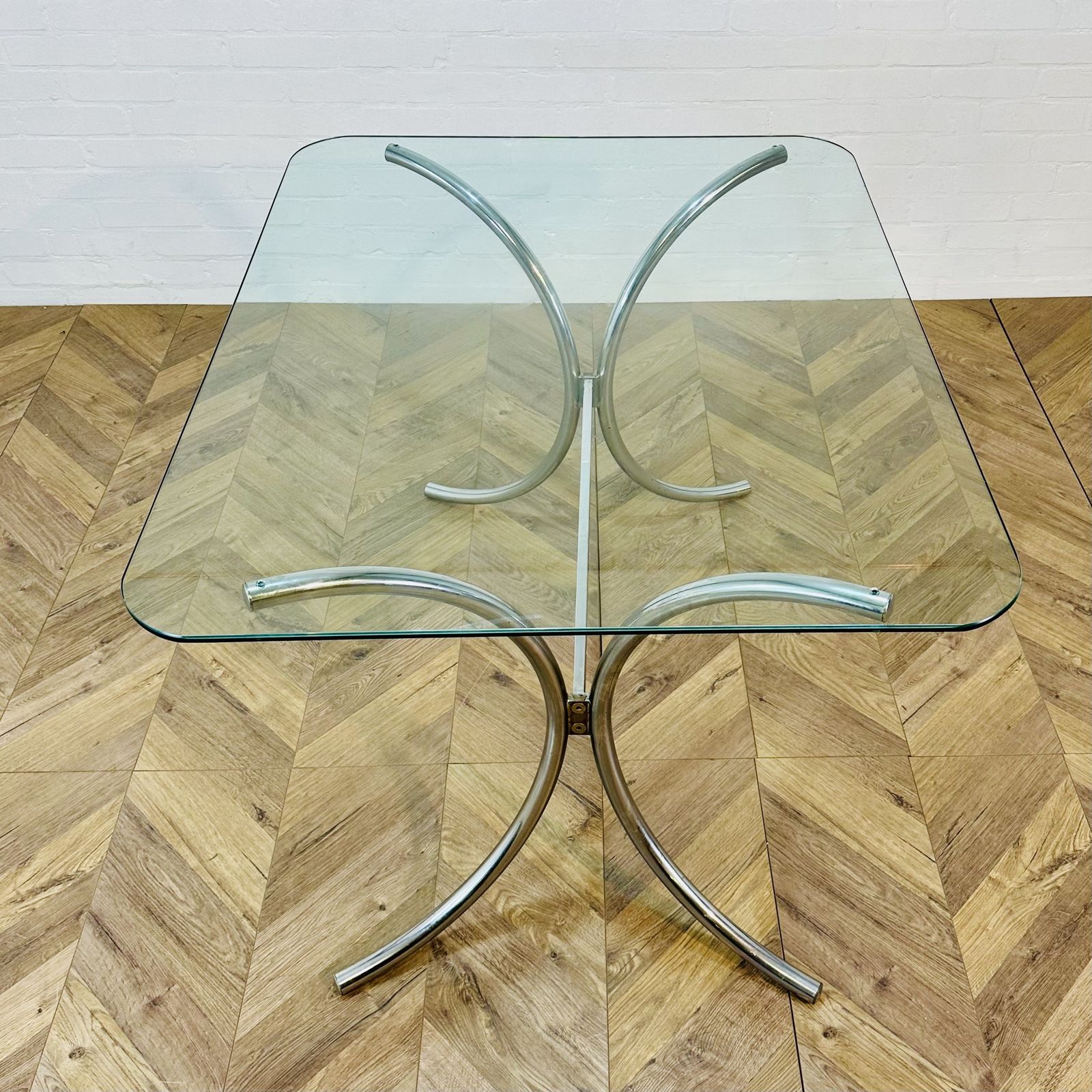 Vintage Gastone Rinaldi Chrome Chairs + Glass Table, Circa 1970s photo buy
