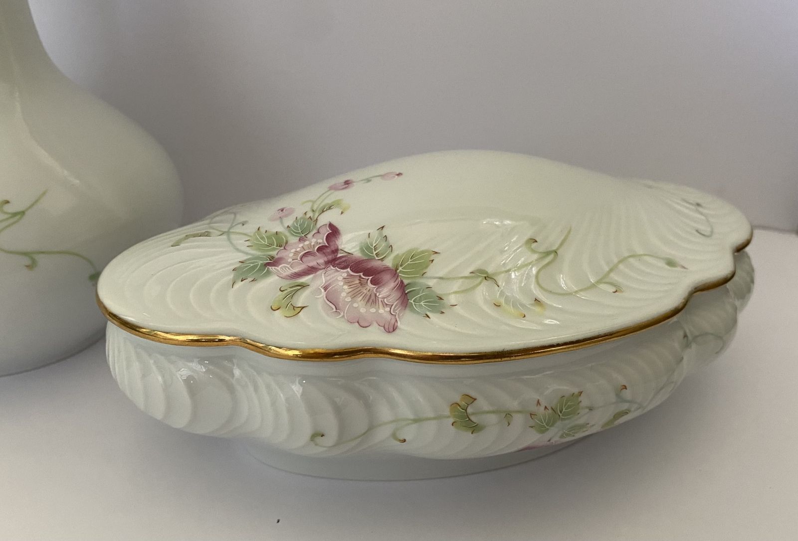 Limoges France, Porcelaine, Pair Of (Matching Vase And Trinket Dish) Florance Limoges, 1950’s photo for sale