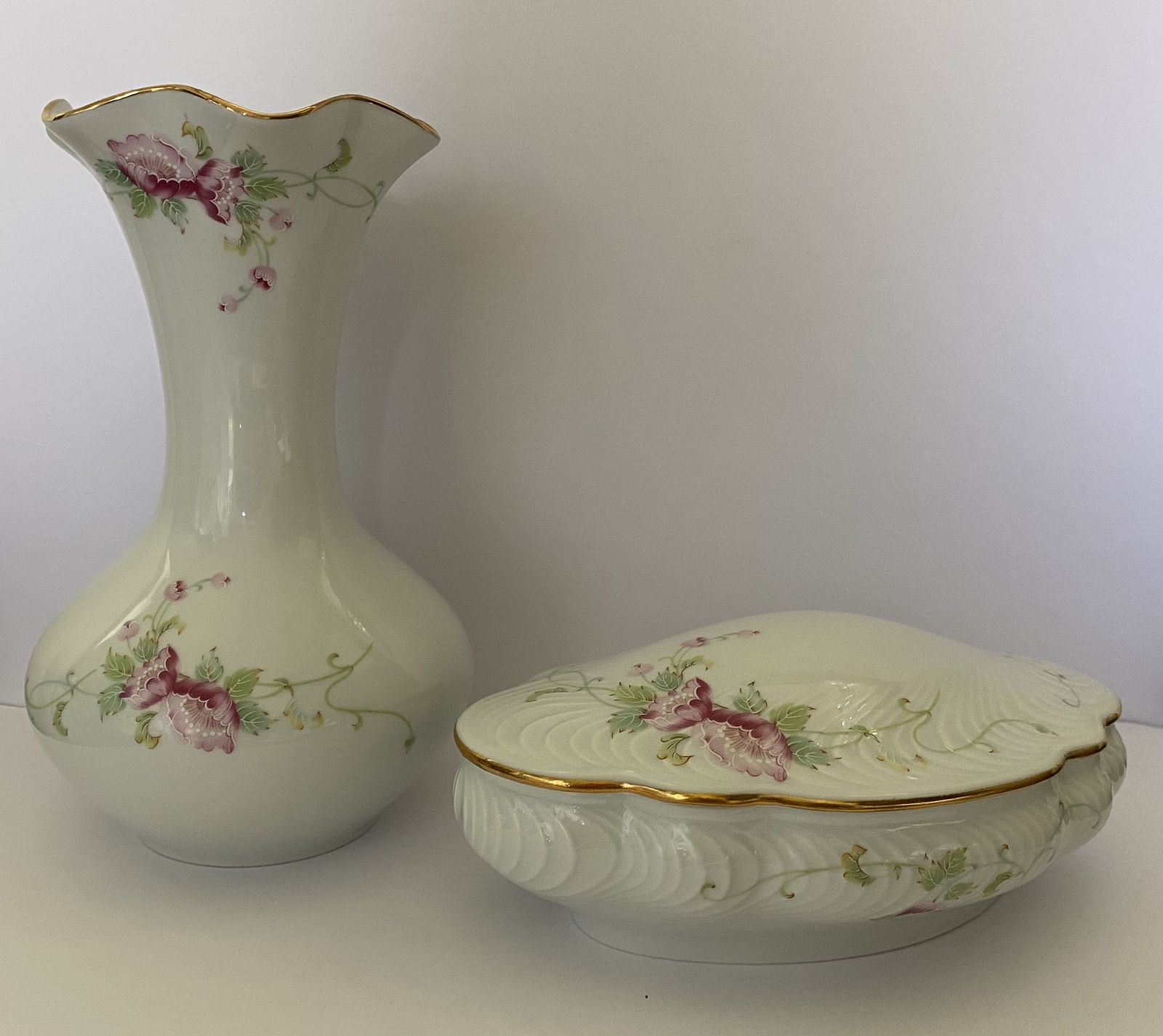 Limoges France, Porcelaine, Pair Of (Matching Vase And Trinket Dish) Florance Limoges, 1950’s