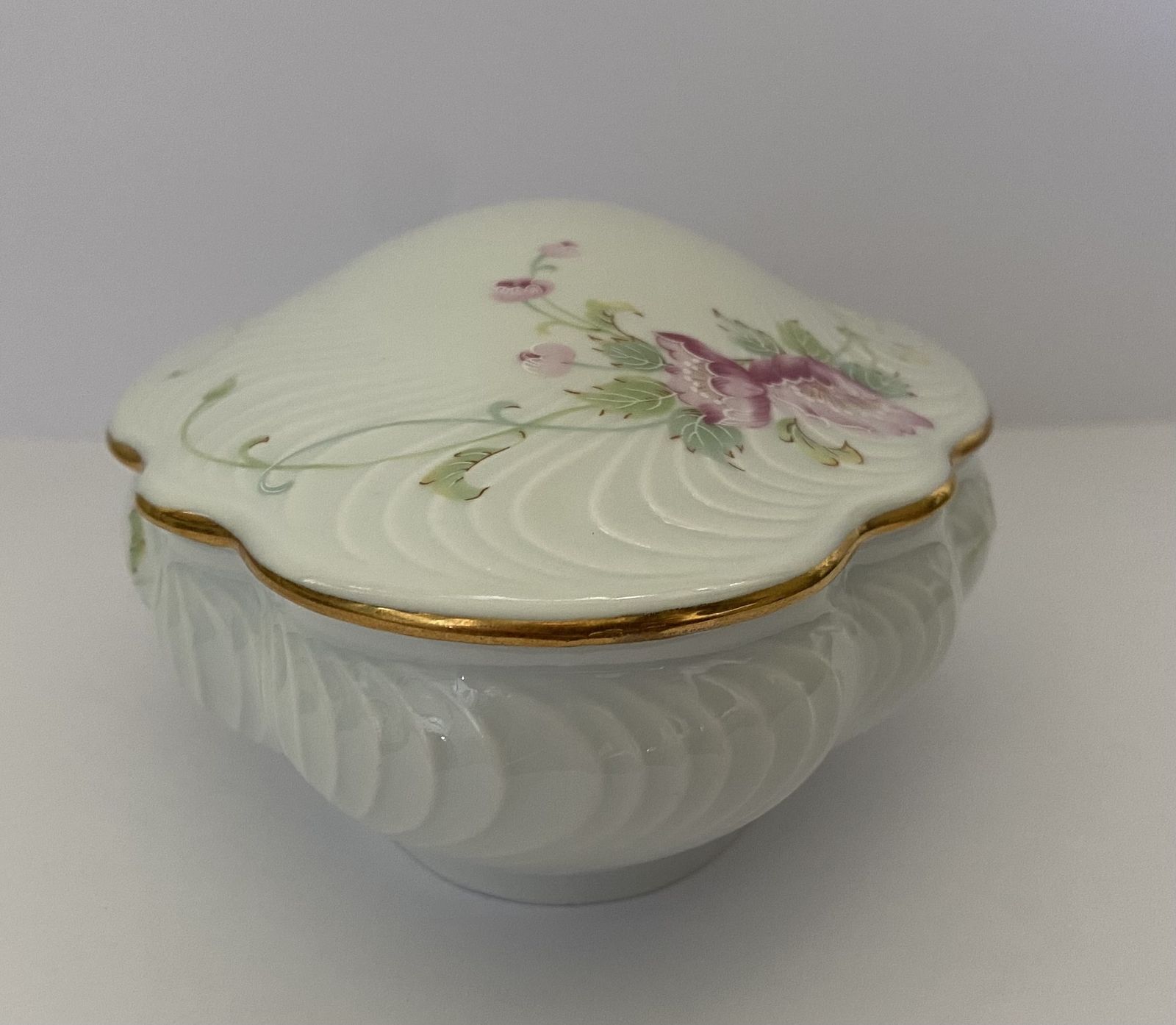50.0 Limoges France, Porcelaine, Pair Of (Matching Vase And Trinket Dish) Florance Limoges, 1950’s photo