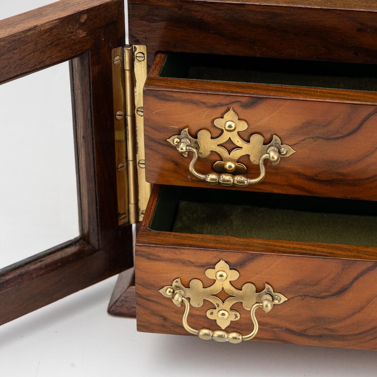 Home Decor Antique 19th Century Victorian Walnut & Glass Fronted Jewellery Box C.1890 photo