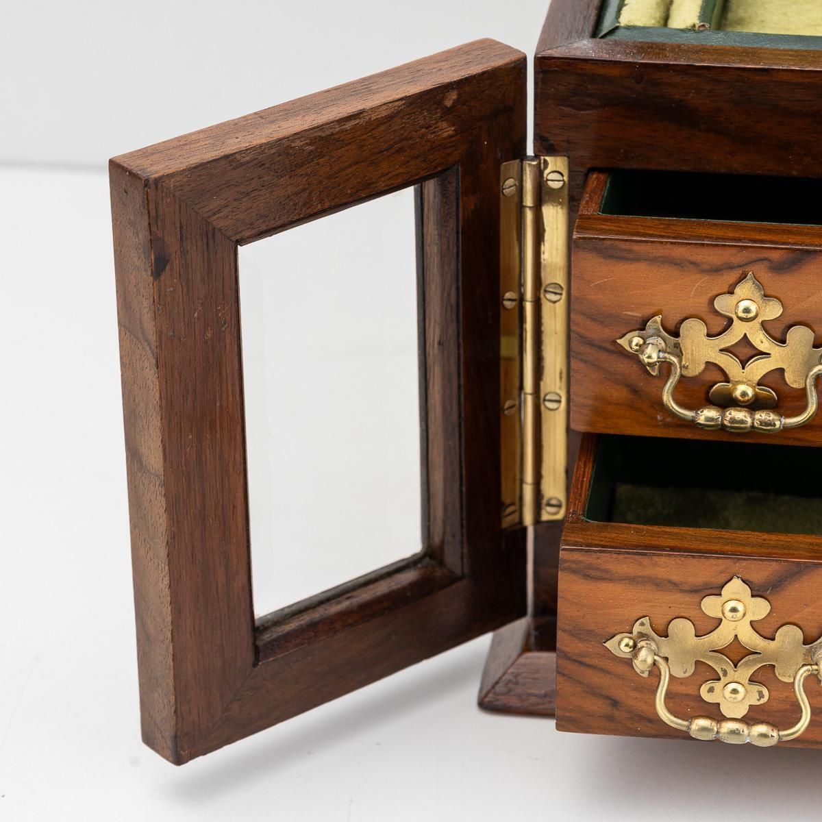 photo buy Antique 19th Century Victorian Walnut & Glass Fronted Jewellery Box C.1890