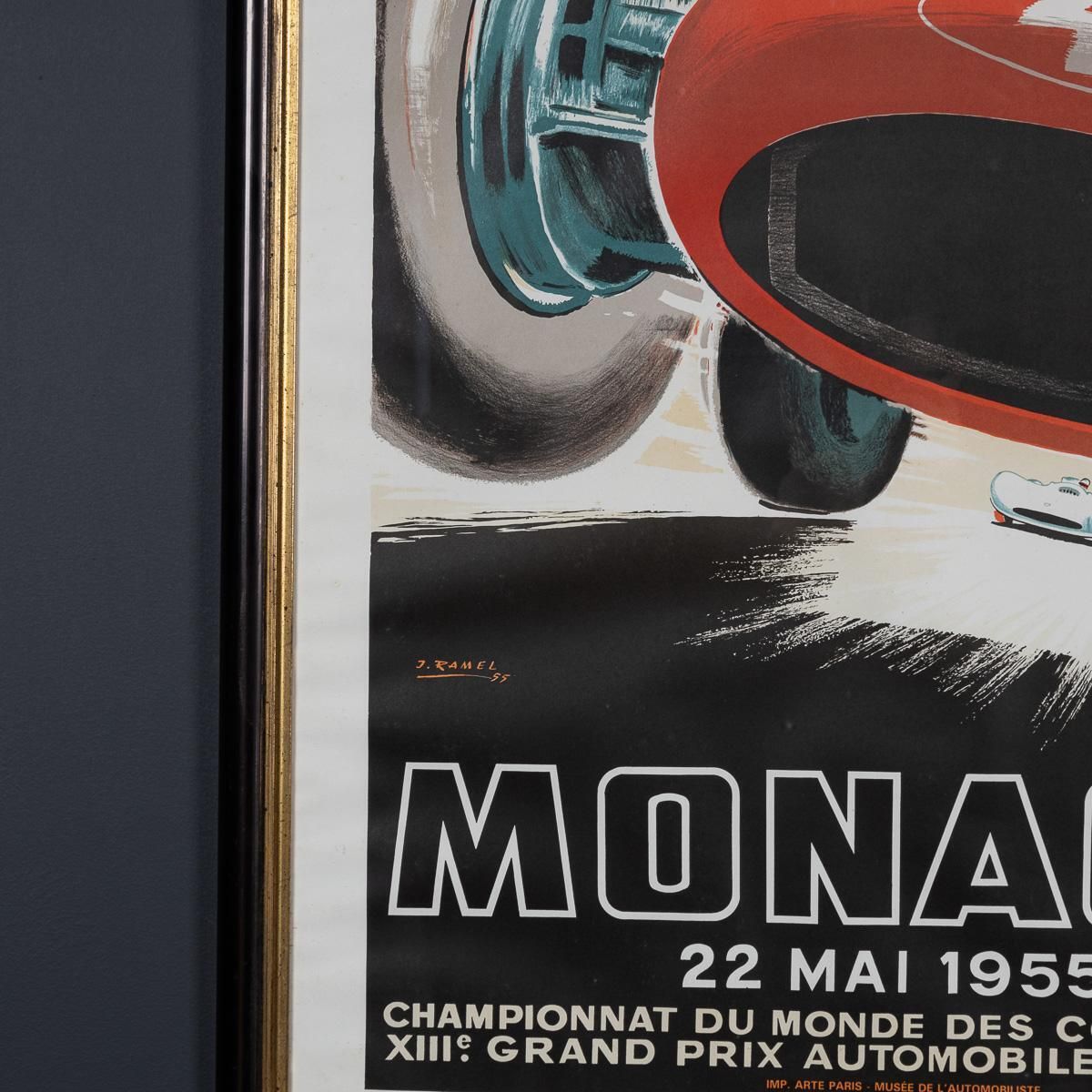 Vintage 20th Century Framed 1955 Monaco Grand Prix Poster By Jean Ramel C.1985 photo vintage