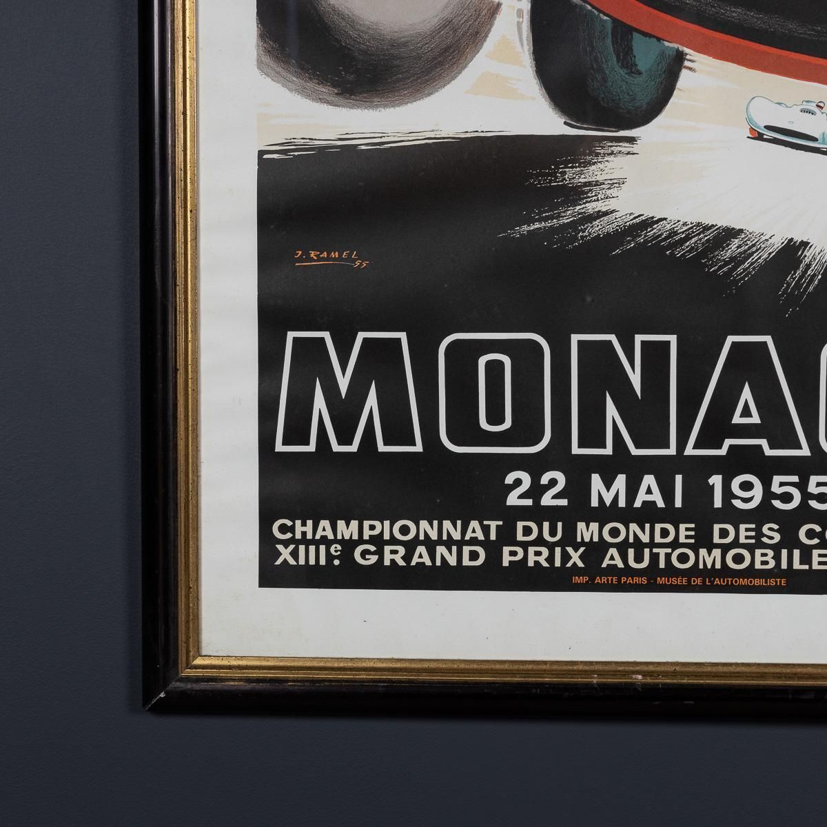 Art Vintage 20th Century Framed 1955 Monaco Grand Prix Poster By Jean Ramel C.1985 photo