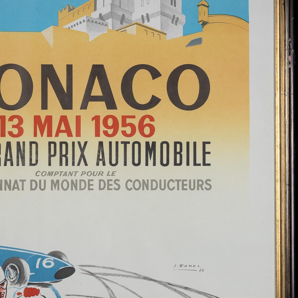 Vintage 20thc Framed 1956 Monaco Grand Prix Poster By Jean Ramel C.1985 photo vintage