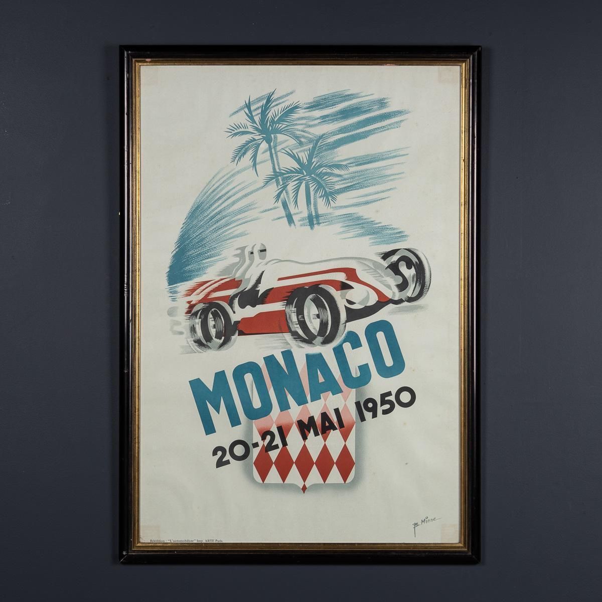 Vintage 20thc Framed 1950 Monaco Grand Prix Poster By Bernard Minne C.1983 photo furniture
