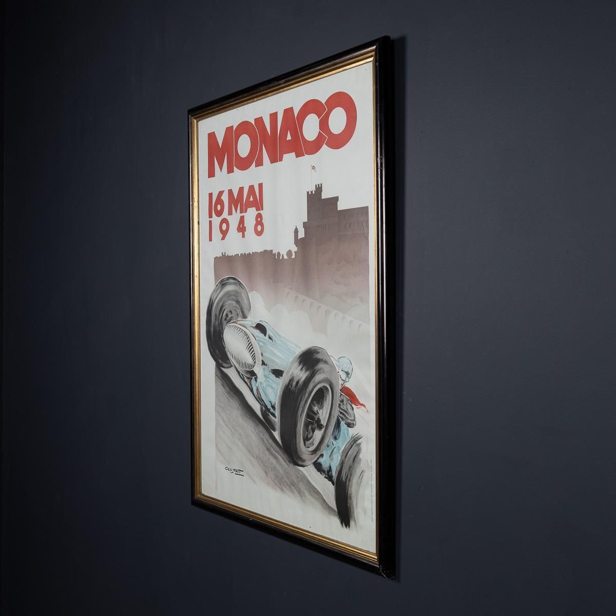Vintage 20thc Framed 1948 Monaco Grand Prix Poster By Georges Hamel C.1985 photo for sale