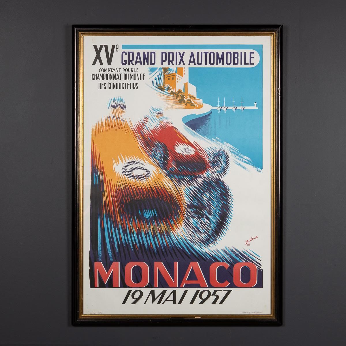 Vintage 20thc Framed 1957 Monaco Grand Prix Poster By Bernard Minne C.1985 photo furniture