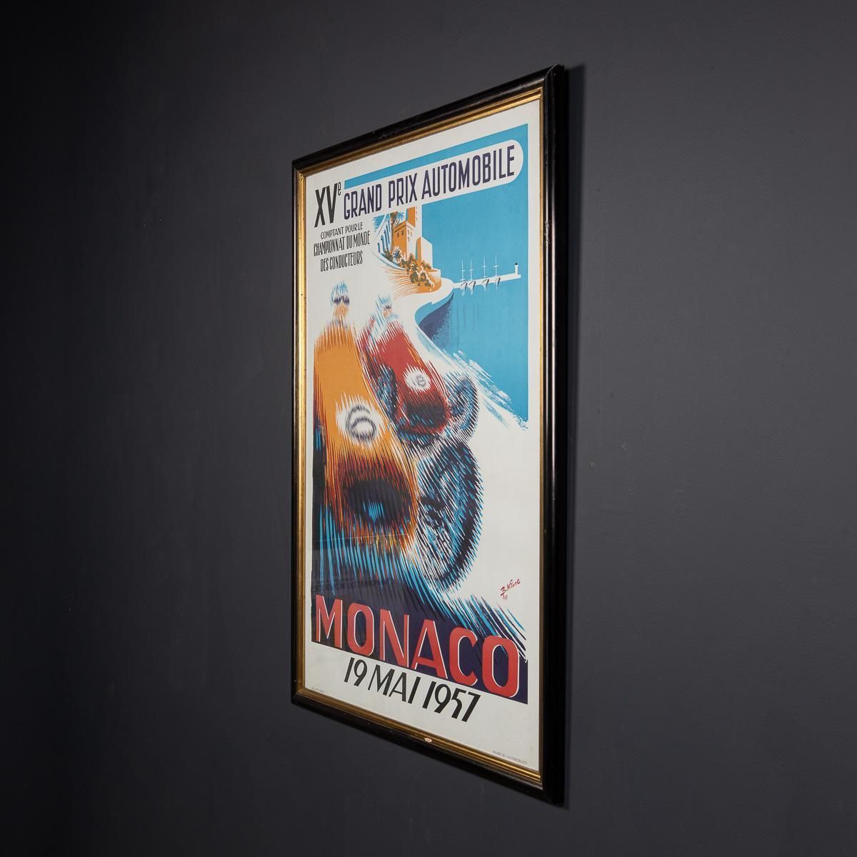 Vintage 20thc Framed 1957 Monaco Grand Prix Poster By Bernard Minne C.1985 photo for sale