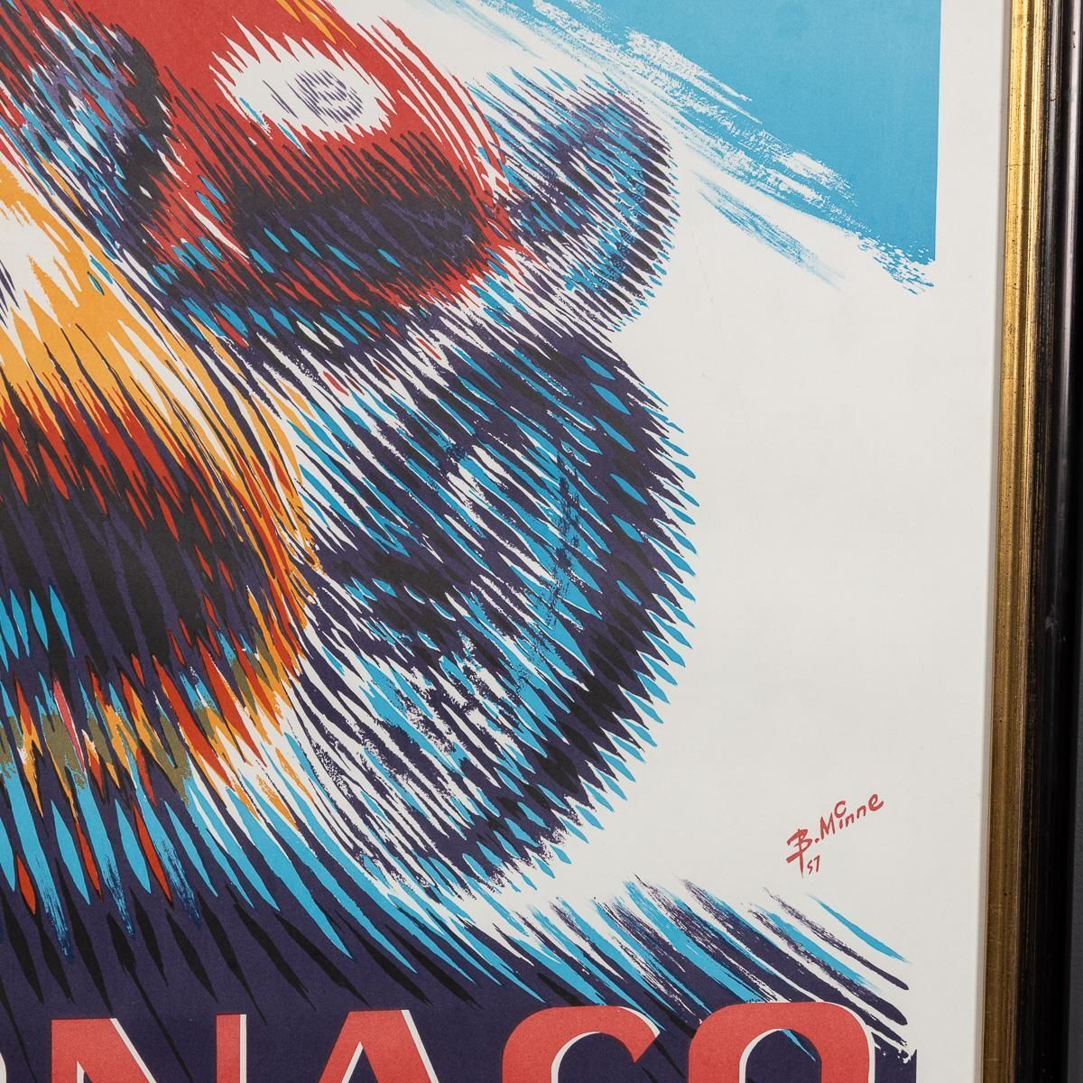Art Vintage 20thc Framed 1957 Monaco Grand Prix Poster By Bernard Minne C.1985 photo