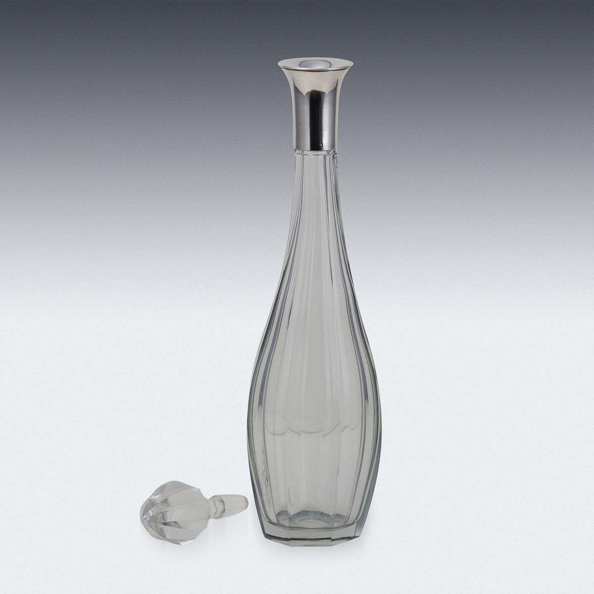 Stunning 20th Century French Art Deco Solid Silver & Cut Glass Decanter C.1920 photo Home Decor