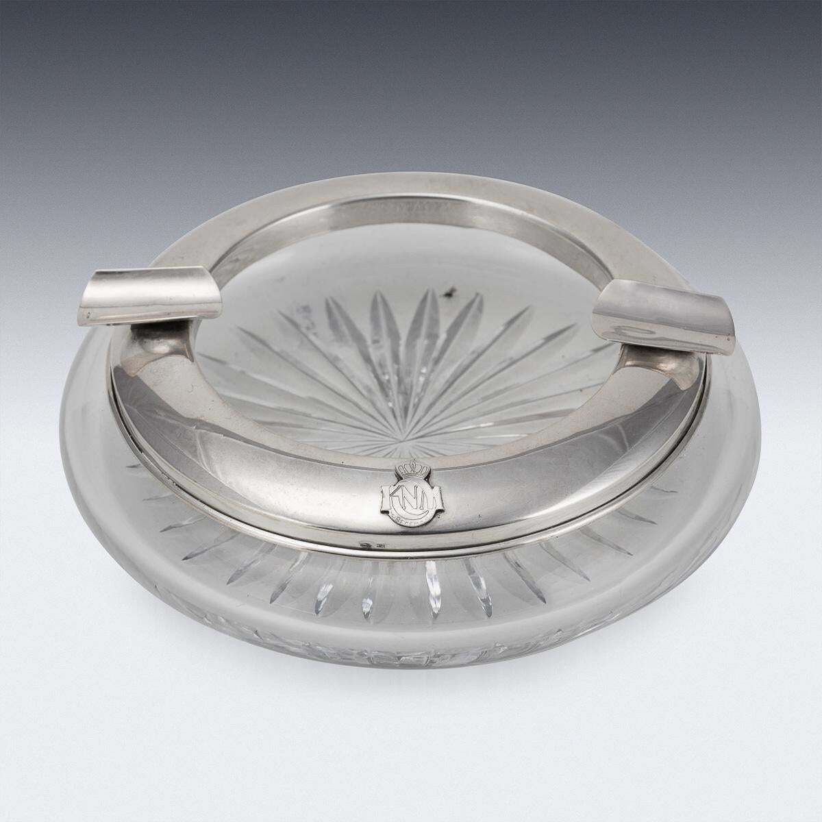 Vintage 20thc Silver Plated & Cut Glass Cigar Ashtray With Naval Badge C.1930 photo for sale