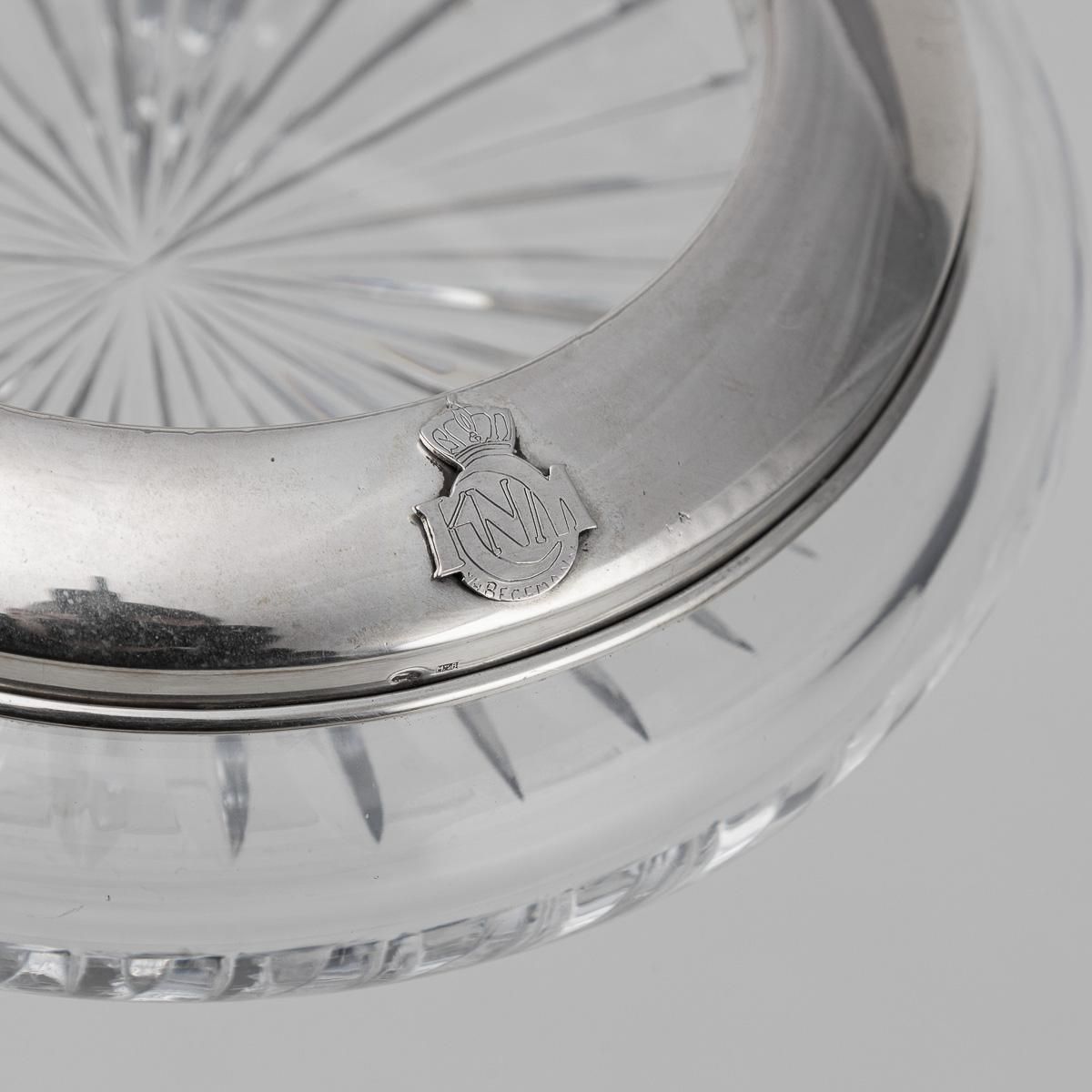 Vintage 20thc Silver Plated & Cut Glass Cigar Ashtray With Naval Badge C.1930 photo vinterior