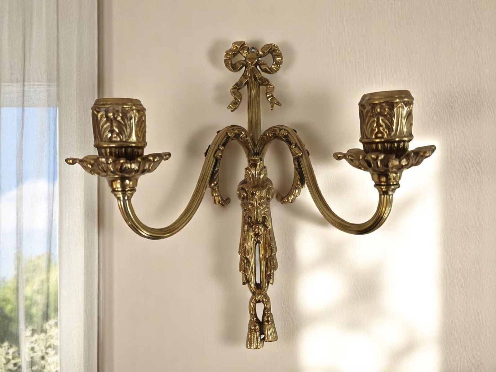 Antique Wall Sconce Light Candle Holder French Style Gold Rams Head Louis XV photo for sale
