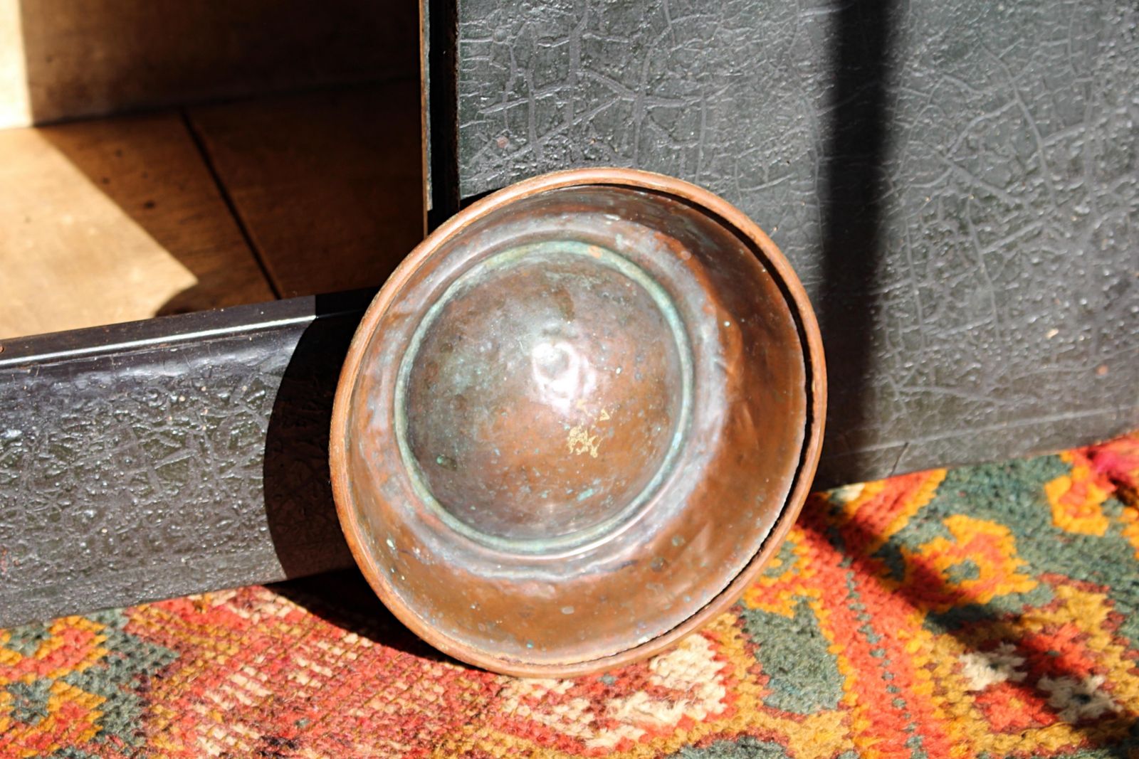 Edwardian Country House Verdigris Copper Dogs Water Bowl photo vintage