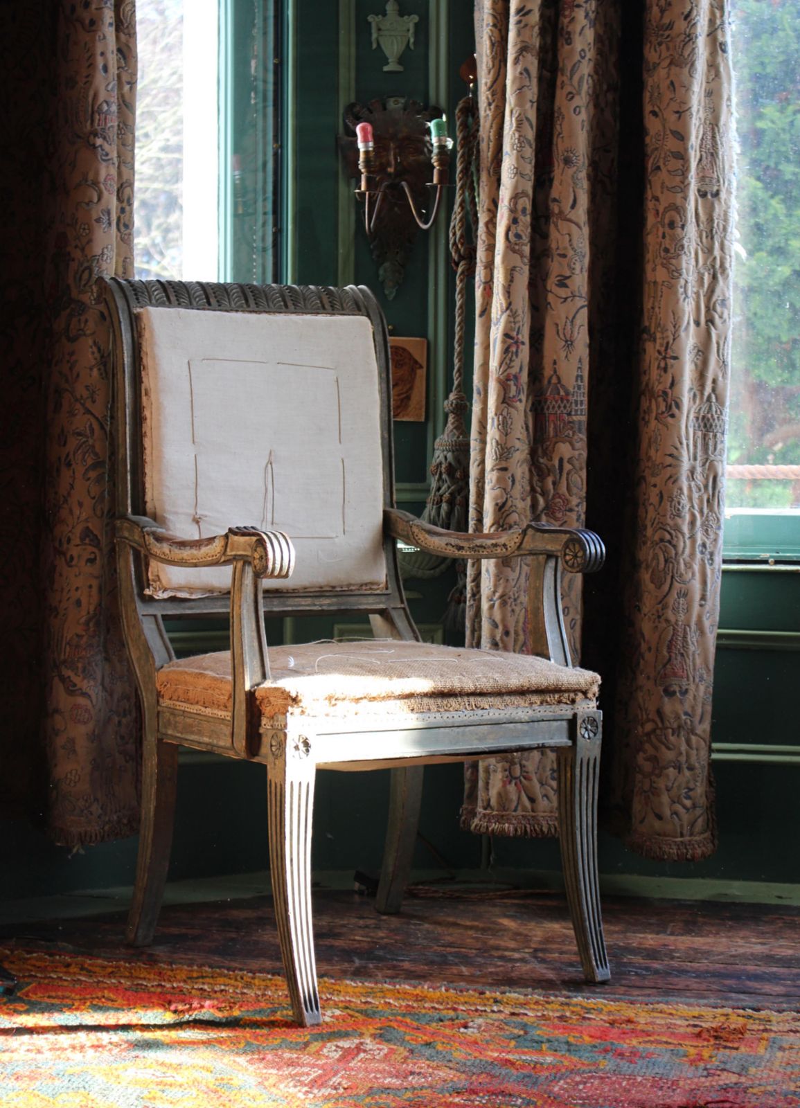 19th Century Continental Carved Armchair Original Mist Green & Gilt Finish photo furniture