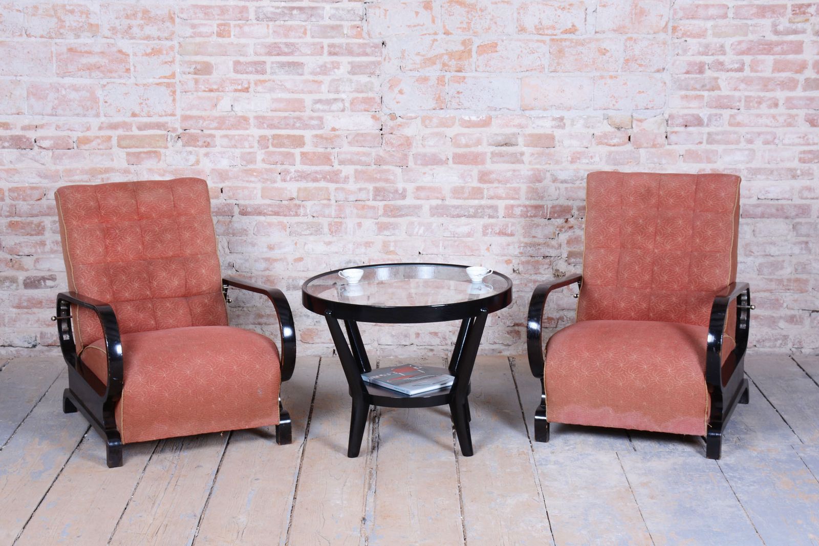 Two Restored Art Deco Reclining Armchairs, By Halabala, Up Závody, Czech. 1920s photo furniture