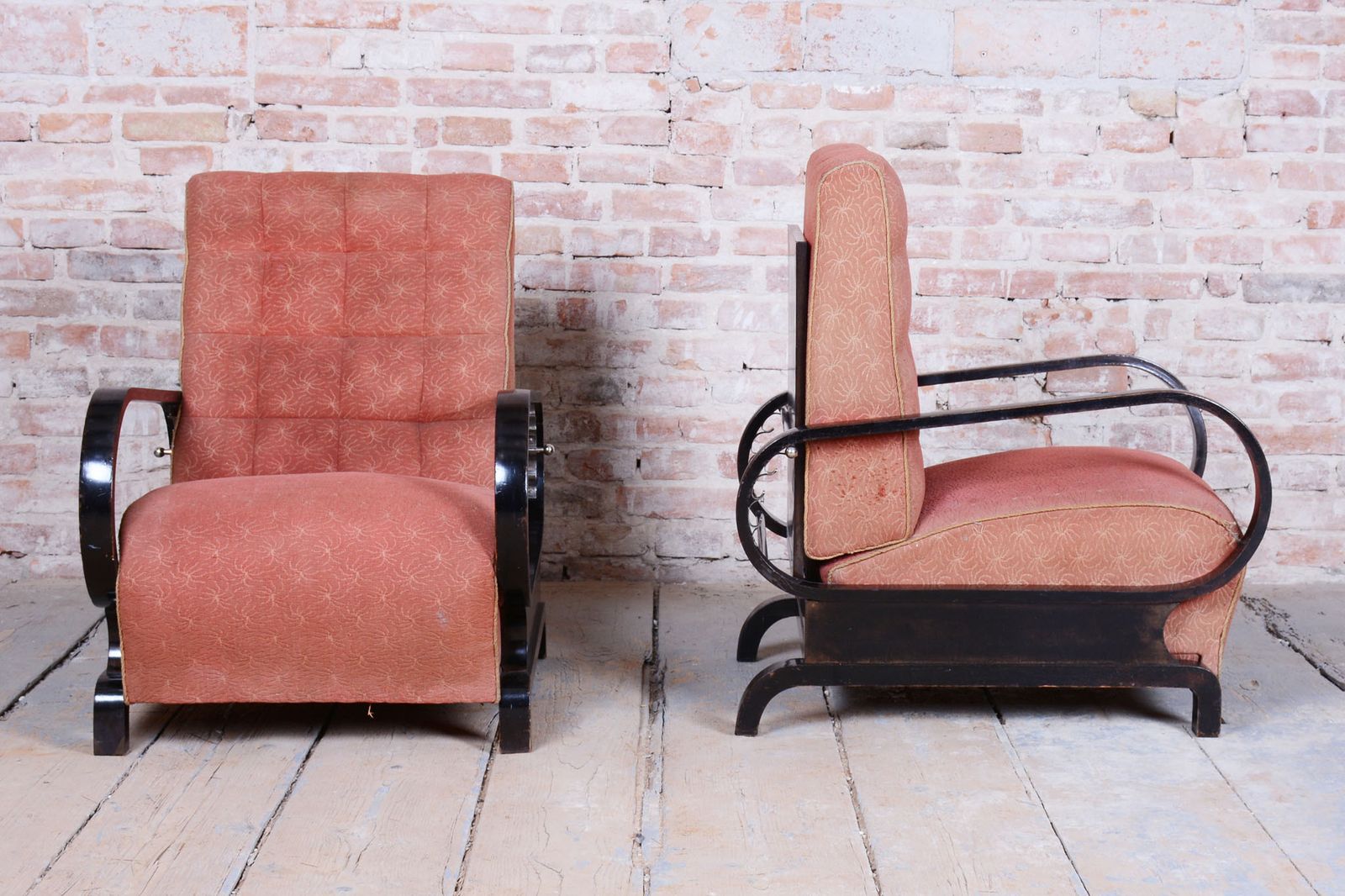 Two Restored Art Deco Reclining Armchairs, By Halabala, Up Závody, Czech. 1920s photo for sale
