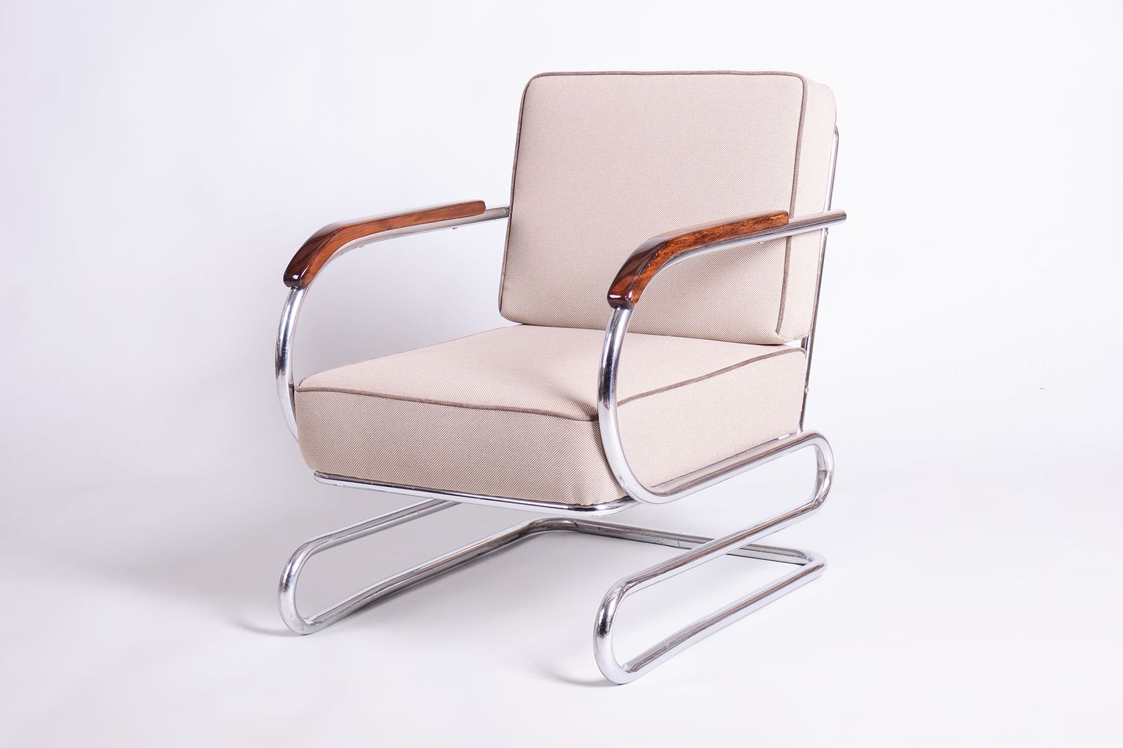 Restored Bauhaus Double Suspension Chair, Halabala, Up Zavody, Oak, Czech, 1930s