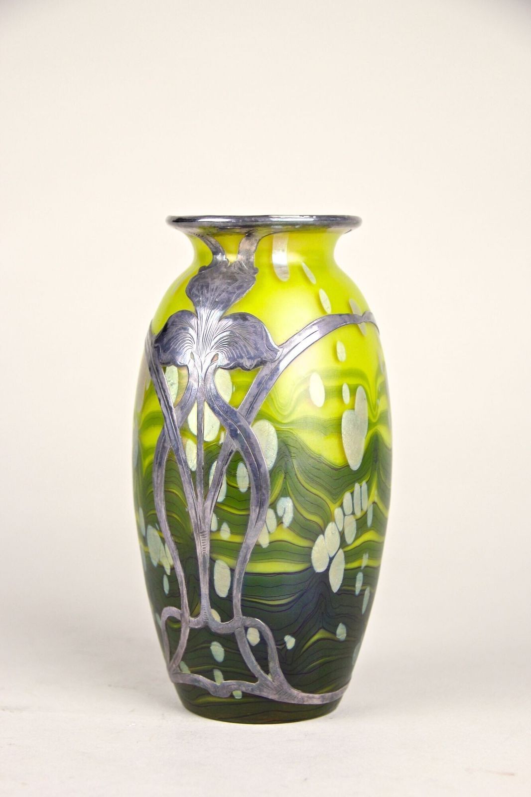 Loetz Witwe Glass Vase "Cytisus Yellow" With Silver Overlay, Cz Circa 1902 photo Home Decor