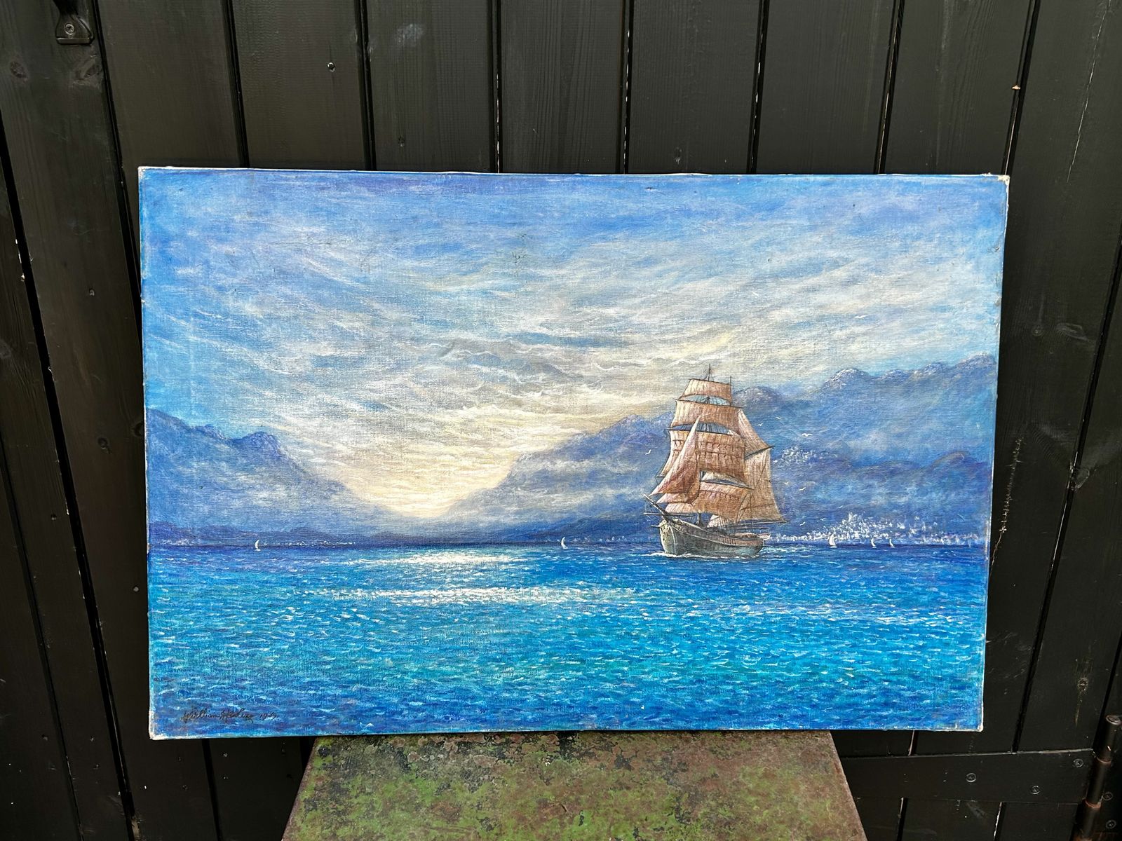 Mid Century's Oil On Canvas   'A Ship Called Romance', Signed By Artist photo furniture