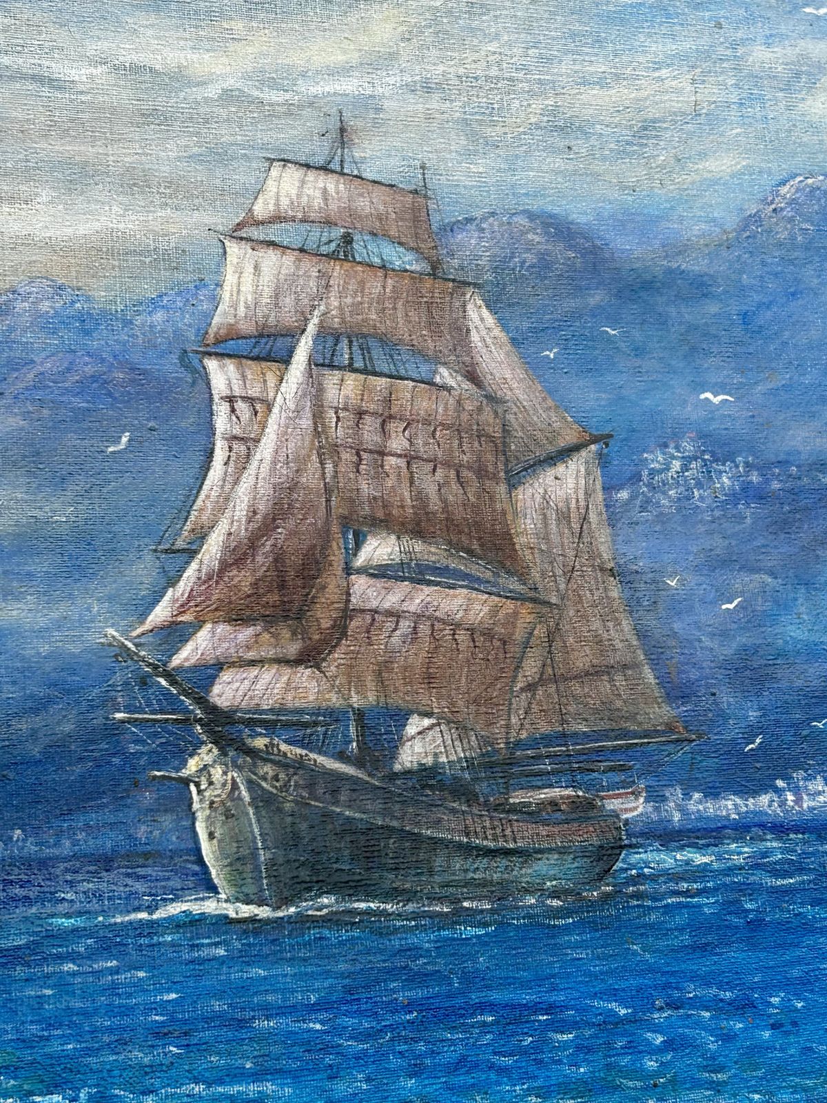 Mid Century's Oil On Canvas   'A Ship Called Romance', Signed By Artist photo Art