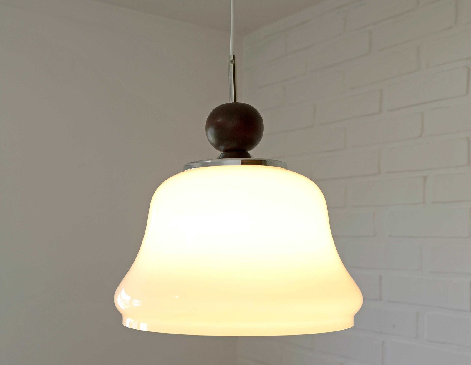 1 Of 2 Vintage White Pendant Light / Mcm Hanging Lamps / Bell Shape Opaline Glass Light Fixture / Yugoslavia 1970 Lighting / Ceiling Light