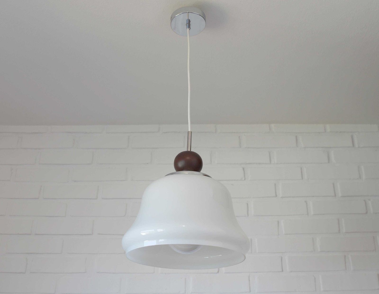1 Of 2 Vintage White Pendant Light / Mcm Hanging Lamps / Bell Shape Opaline Glass Light Fixture / Yugoslavia 1970 Lighting / Ceiling Light photo furniture