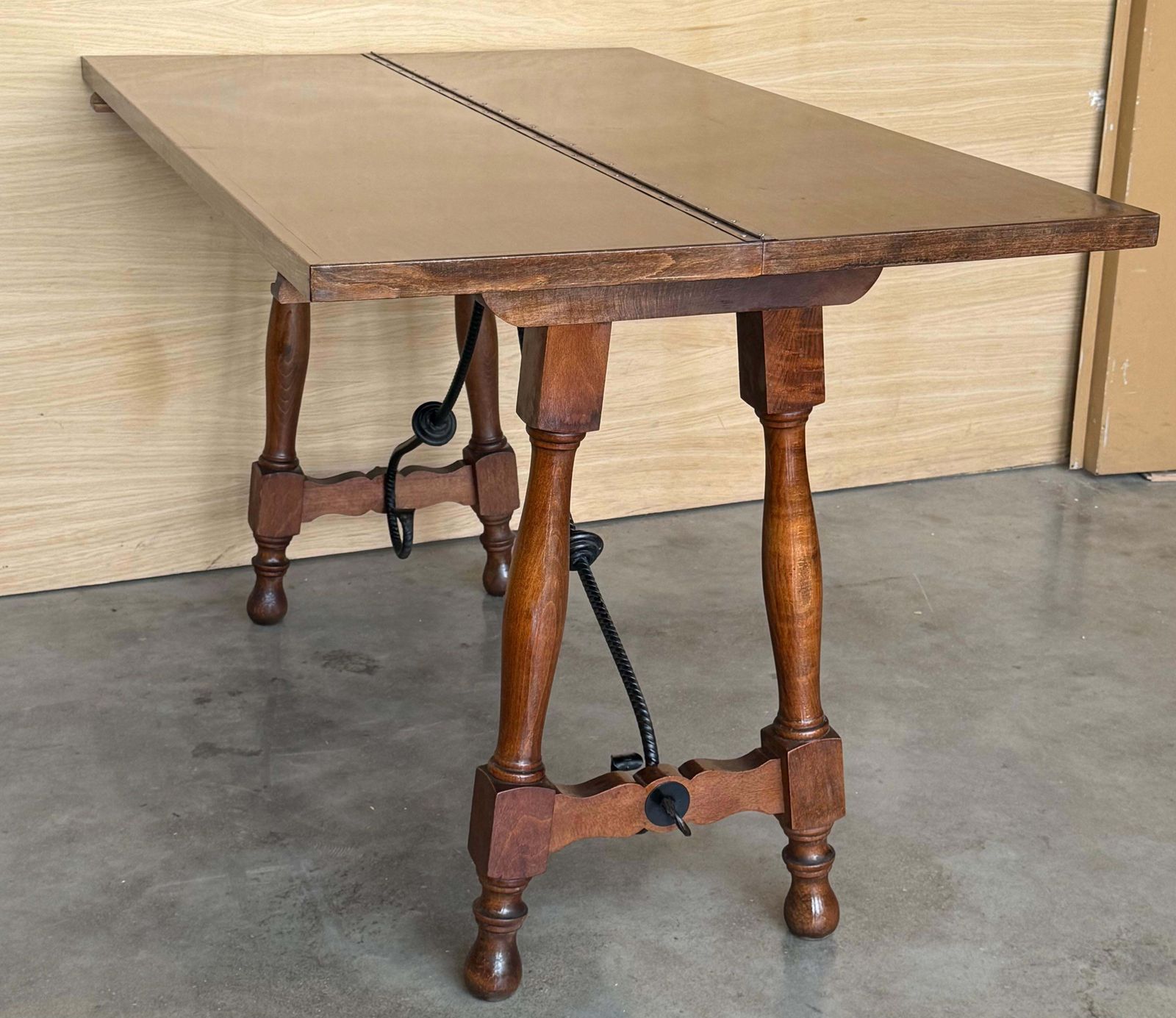 photo vinterior 20th Century Spanish Console Fold Out Farm Table With Wood Stretcher