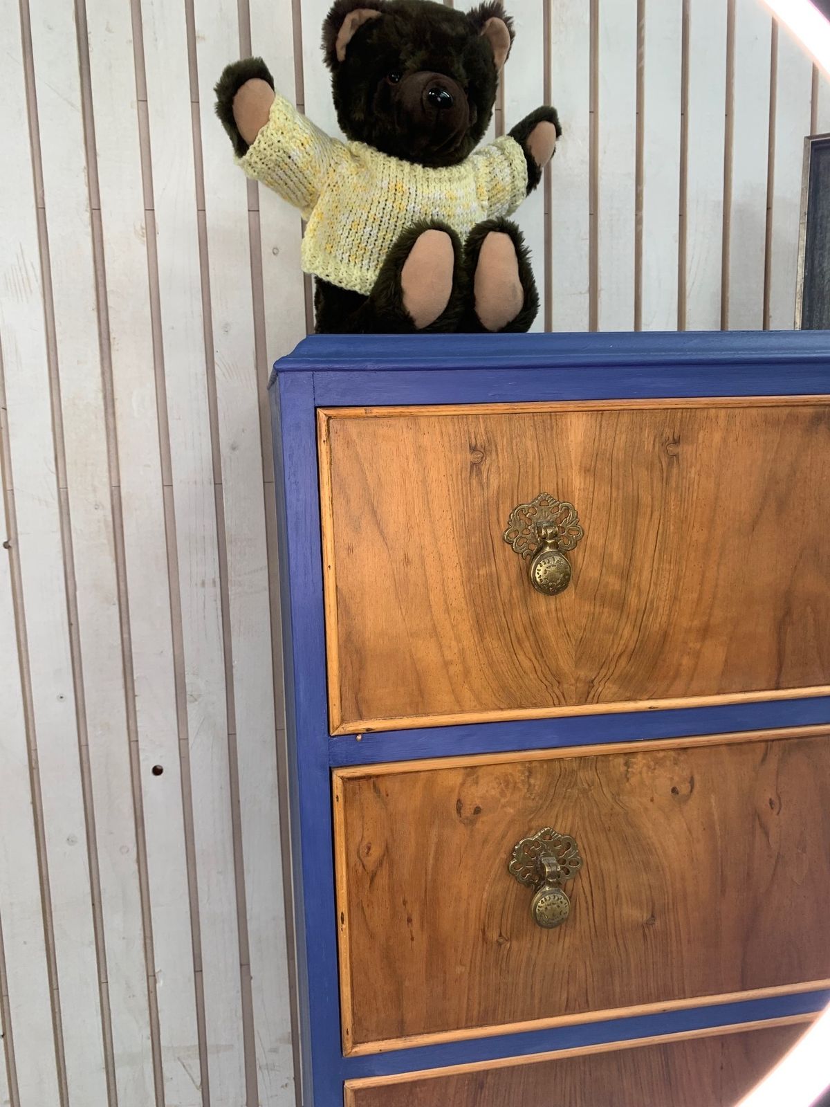 Upcycled 4 Drawer Chest In A  Blue Ink Colour On Queen Ann Legs. photo 160.0
