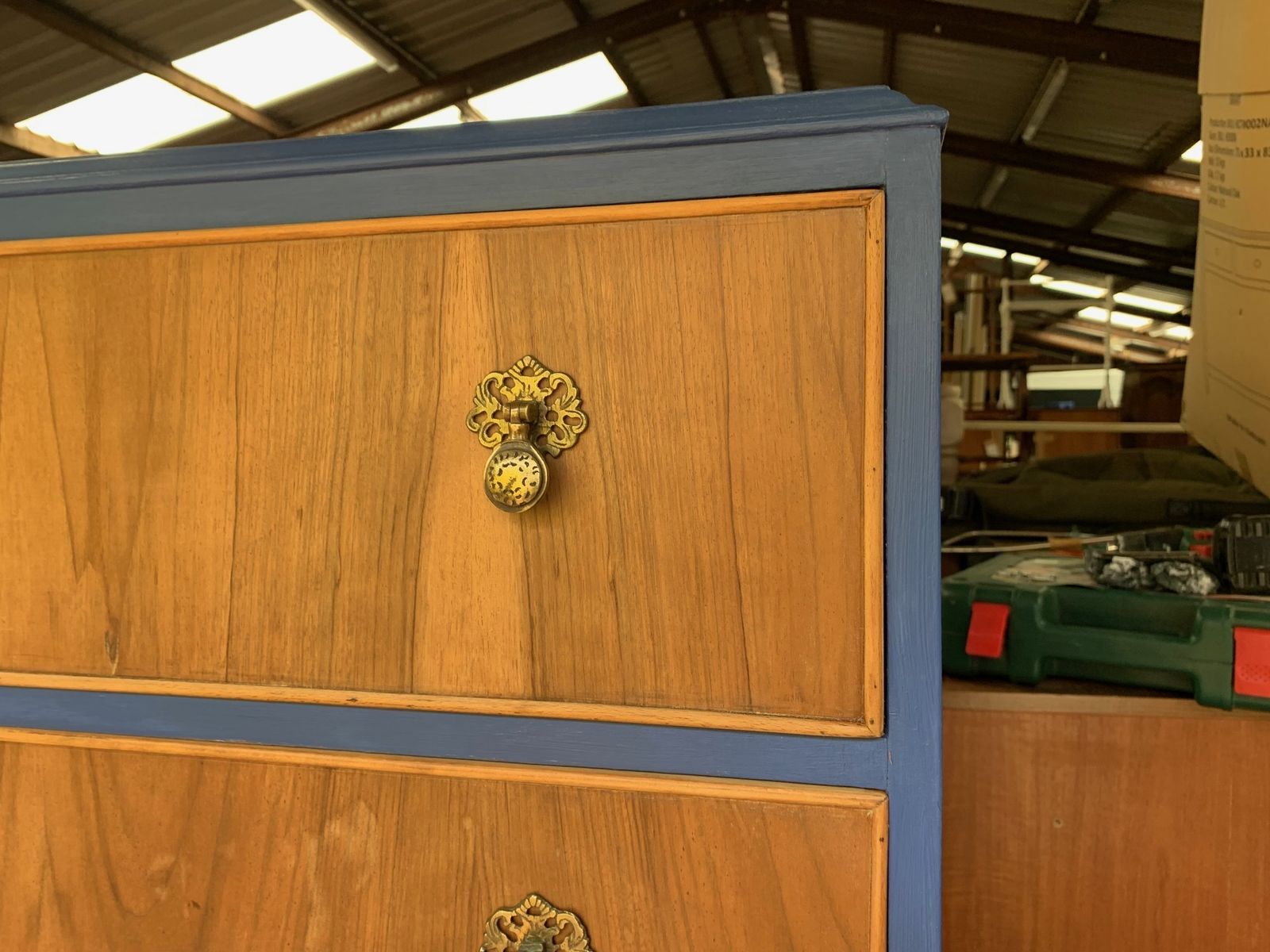 photo furniture Upcycled 4 Drawer Chest In A  Blue Ink Colour On Queen Ann Legs.
