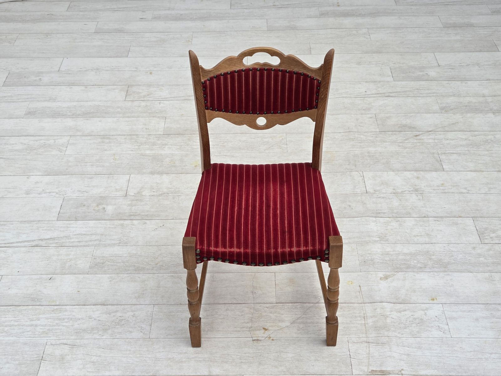 1970s, Set Of 6 Danish Dining Chairs, Original Condition, Oak Wood, Furniture Wool. photo buy