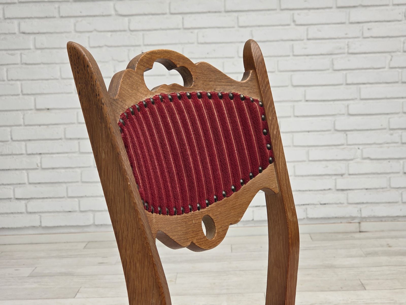 1970s, Set Of 6 Danish Dining Chairs, Original Condition, Oak Wood, Furniture Wool. photo vintage