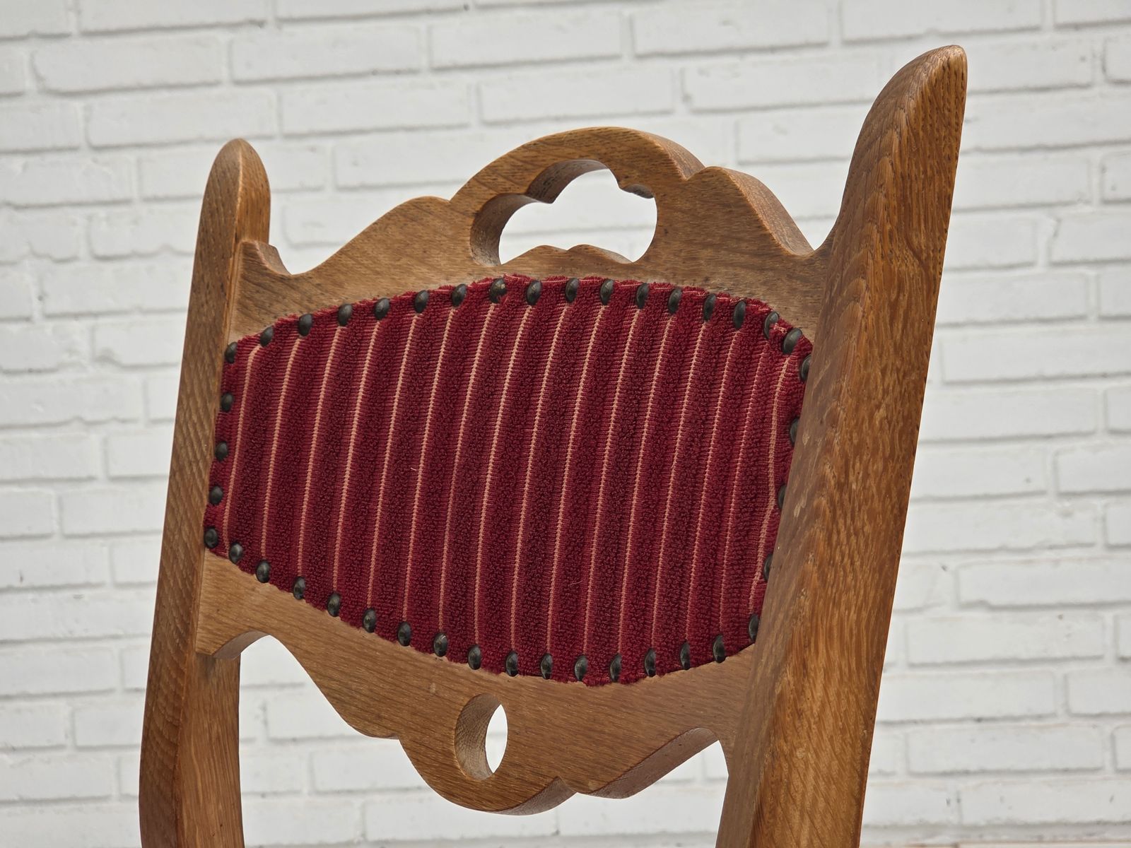 photo buy 1970s, Set Of 6 Danish Dining Chairs, Original Condition, Oak Wood, Furniture Wool.