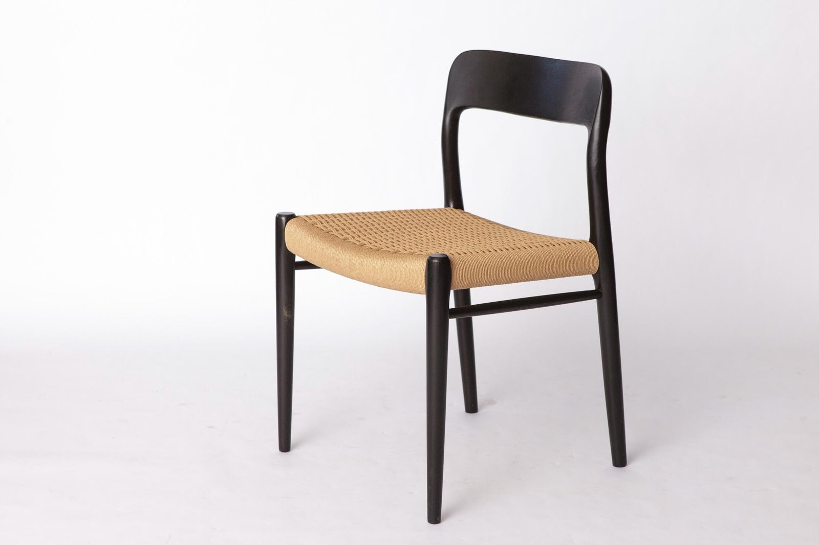 Niels Møller Model 75 Chair In Black Oak With Danish Cord, 1960s Mid Century Modern Scandinavian Design