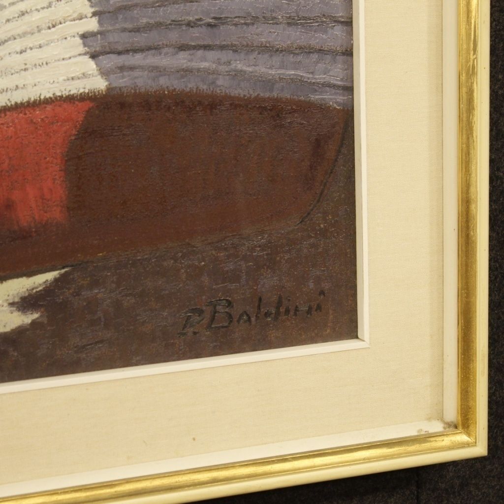 Italian Signed Painting Seascape With Boats From 20th Century photo for sale