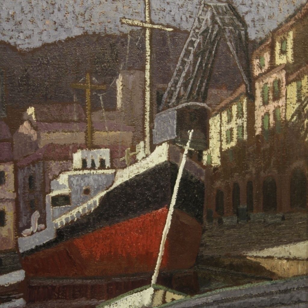 photo for sale Italian Signed Painting Seascape With Boats From 20th Century