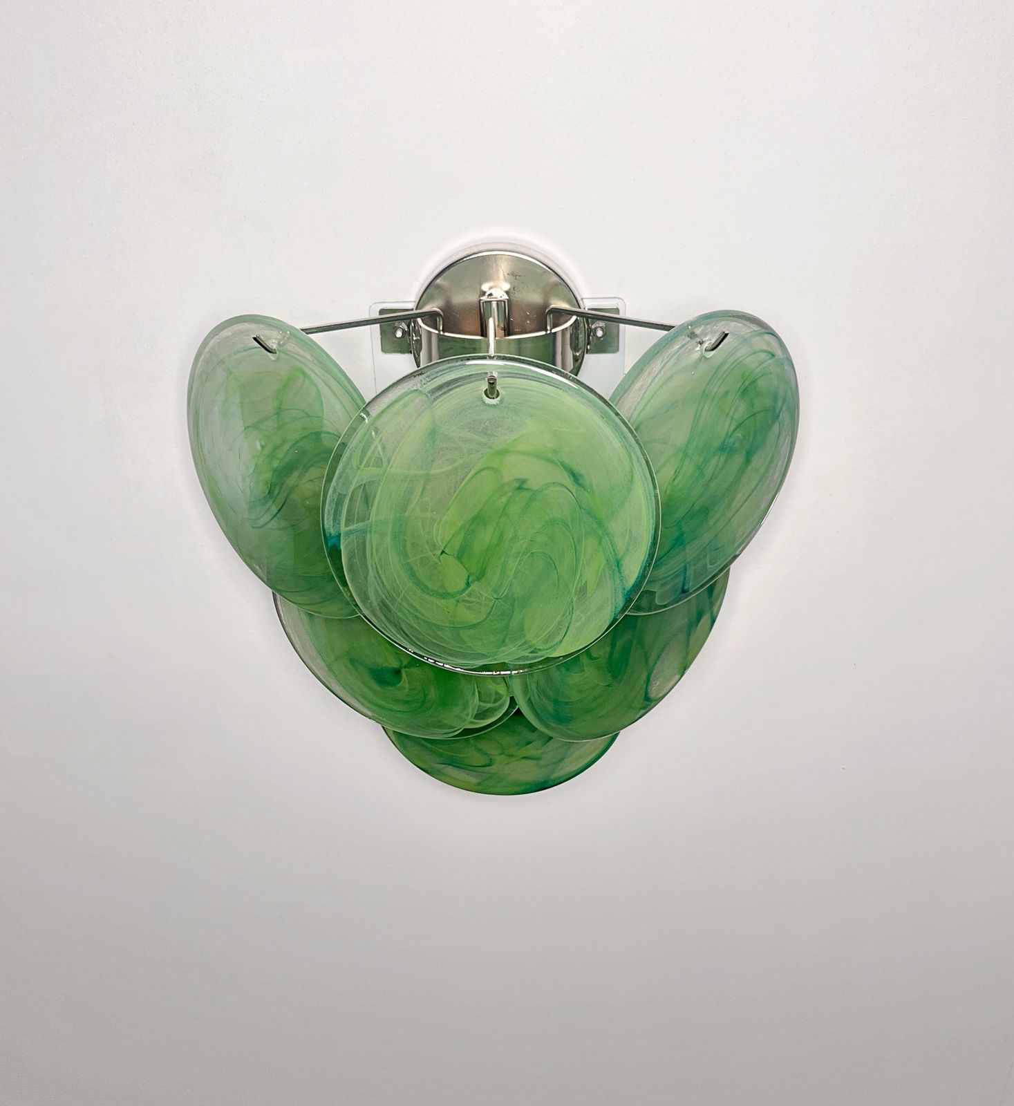 Pair Of Glass Wall Sconces   6 Alabaster Green Disks photo 290.0
