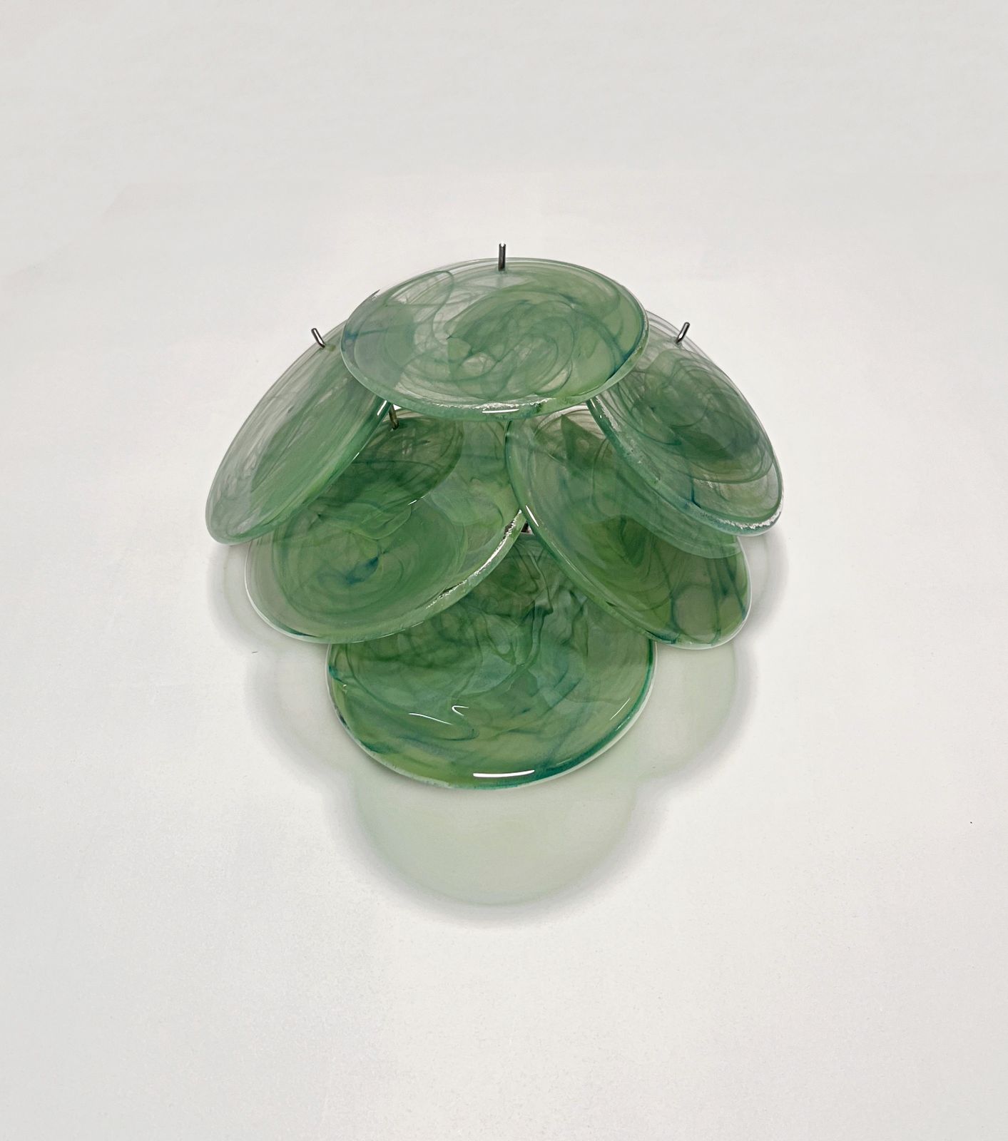 Pair Of Glass Wall Sconces   6 Alabaster Green Disks photo buy