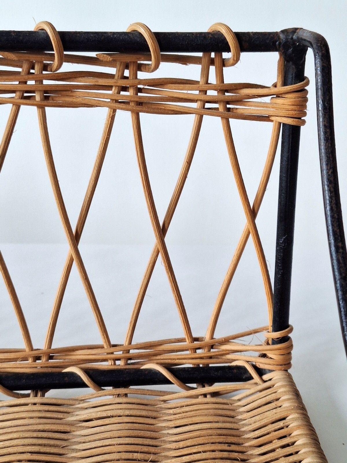 photo furniture Mid Century French Wicker & Iron Shelf, Attd To Raoul Guy