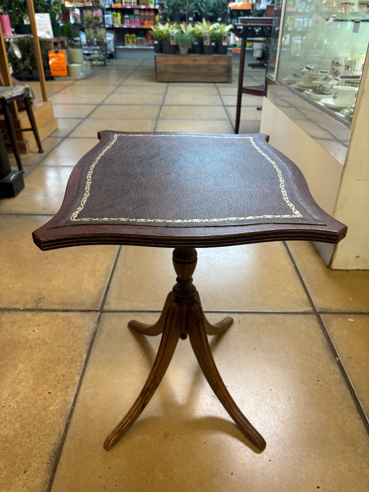 Antique Mahogany Occasional Table With Leather Top photo vinterior
