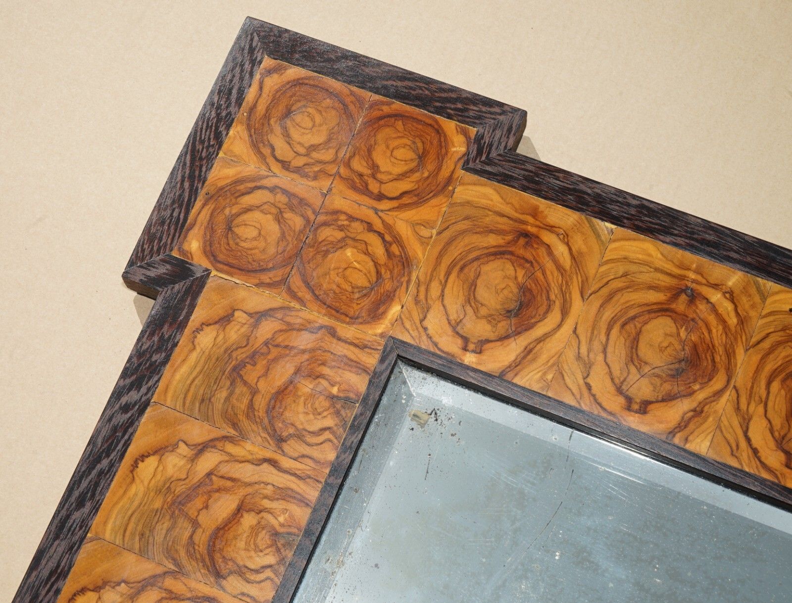 Exquisite Bevelled Edge Oyster Laburnum Wood Wall Mirror Sublime Patina photo buy